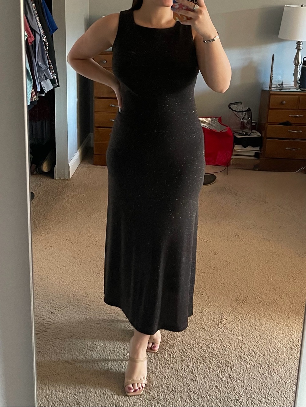 Rhapsody Vintage Brown Sparkle Maxi Dress
